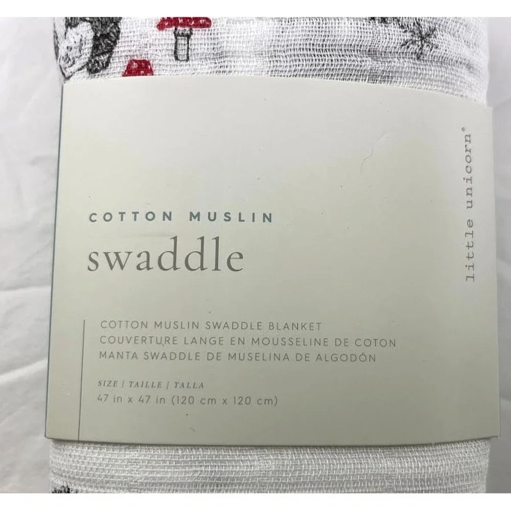 Little Unicorn Winter Themed Cotton Swaddle‎ Blanket Unisex Black White Snowman